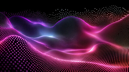 A colorful, abstract image of a wave with dots of purple, blue, and pink