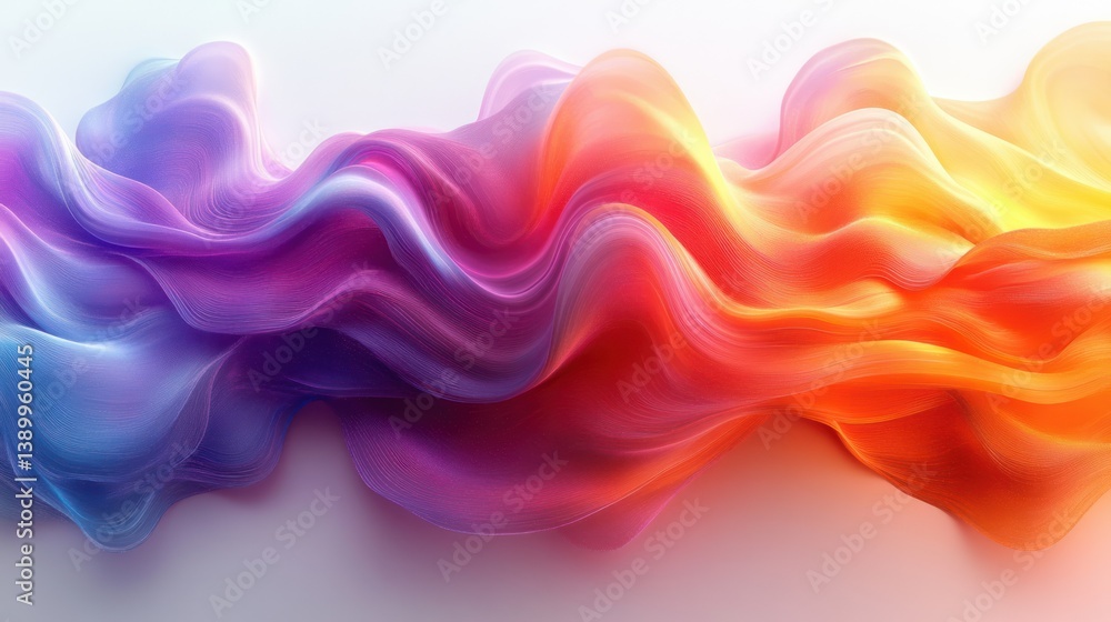 Poster vibrant abstract fluid ribbons colorful waves modern digital art satin texture flow dynamic composit