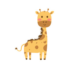 Adorable Cartoon Giraffe with Blush and Fluffy Mane, Isolated on White