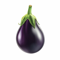 Fresh whole eggplant with glossy deep purple skin and green calyx, realistic vegetable food illustration, isolated on transparent background.