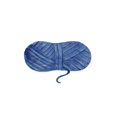 Watercolor Illustration of a Single Ball of Deep Blue Yarn