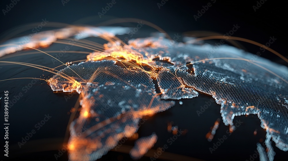 Poster digital world map with double exposure effect and overlay details