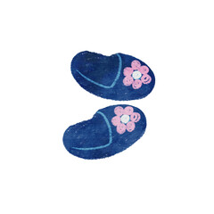 Navy Blue Slippers with Embroidered Pink Flowers