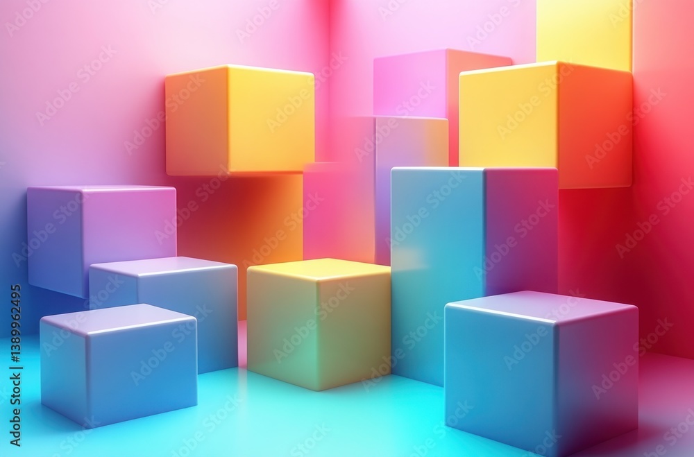 Poster colorful geometric abstract shapes on white background 3d render minimalistic design soft lighting i