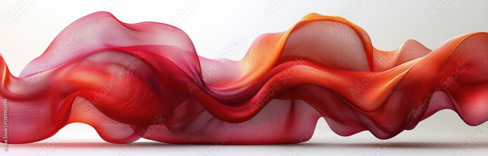 Poster red fabric ribbon floating in air with smooth curves and fine textures