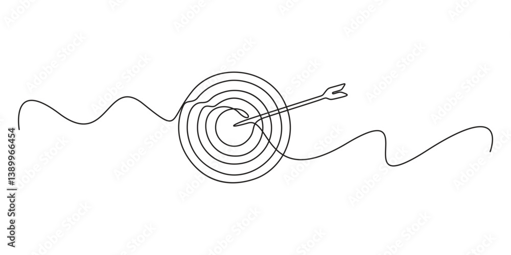 Poster target continuous line illustration. a dart hitting dartboard one line art drawing. single continuou