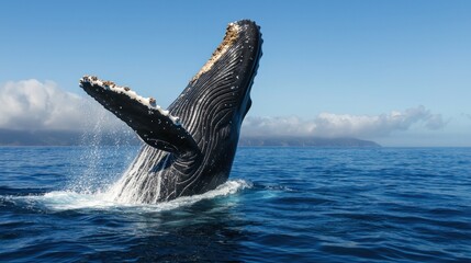 Naklejka premium Whale breaching ocean surface ocean wildlife photography tropical environment aerial view marine life