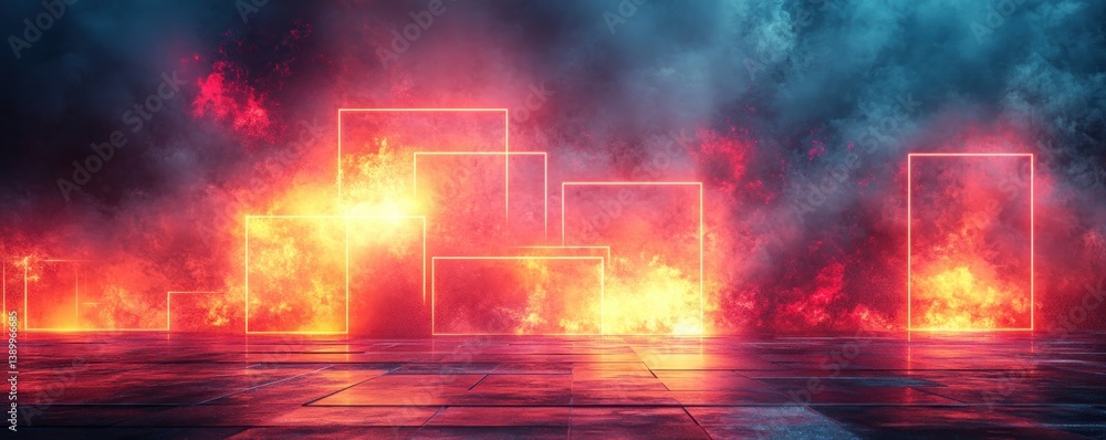 Poster vibrant neon geometric abstract patterns with bold gradients and futuristic design elements