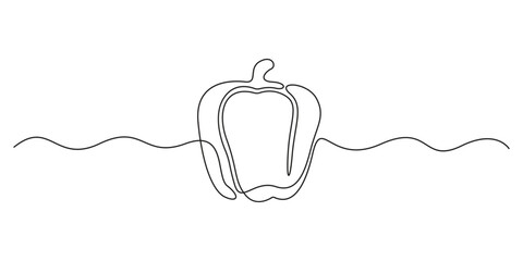 One continuous line drawing of capsicum. Single line art vegetables concept. Graphic illustration
