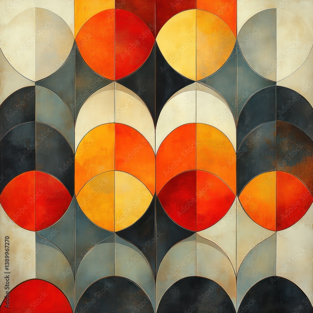 Poster seamless retro geometric pattern design in 1960s op art style with abstract shapes and minimalist co