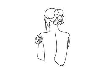 Continuous one line drawing. Woman standing back. Vector Illustration