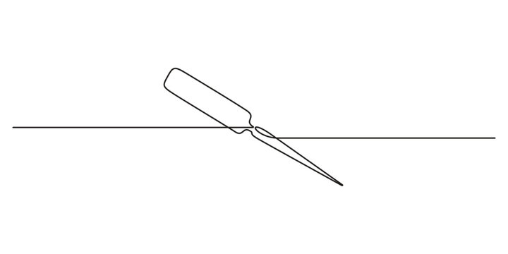 Sewing seam ripper glyph icon continuous one line drawing. Single line art sewing seam ripper. Doodle hand drawn vector illustration
