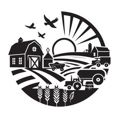 Farming logo silhouette isolated on white background. Vector illustration.
