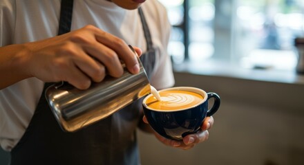 Barista pouring latte art into a cup, a moment of expertise and passion in coffee making