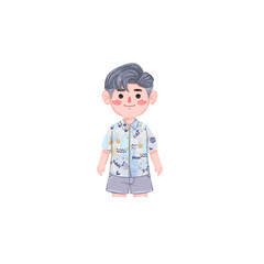 Cute Cartoon Boy in Pastel Floral Shirt and Shorts