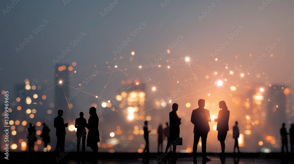 Poster business networking interface with city lights in background