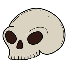 Hand drawn cartoon skull on white background.