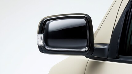 Car side mirror, studio shot, beige vehicle