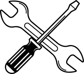 A collection of metal hand tools including a wrench screwdriver and spanner on a white background