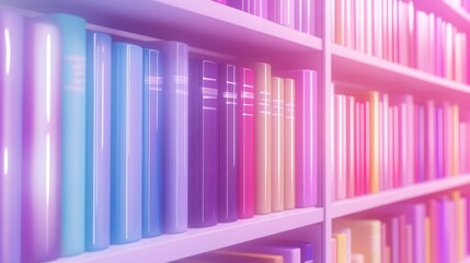 Obraz premium Colorful bookshelves, library, knowledge, pastel