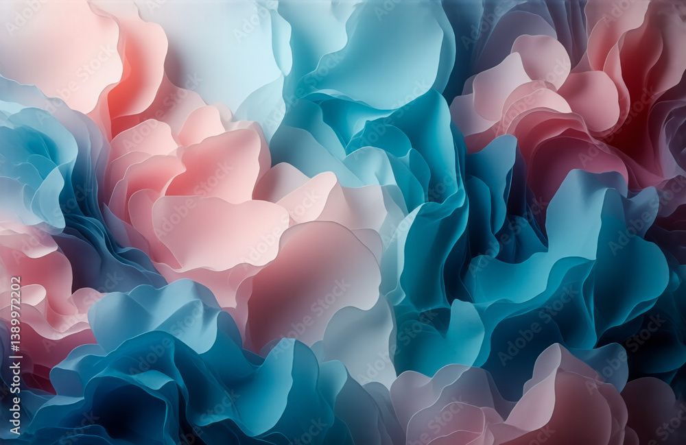 Poster abstract soft floral shapes with flowing pink and blue hues create a gentle and dreamy visual textur