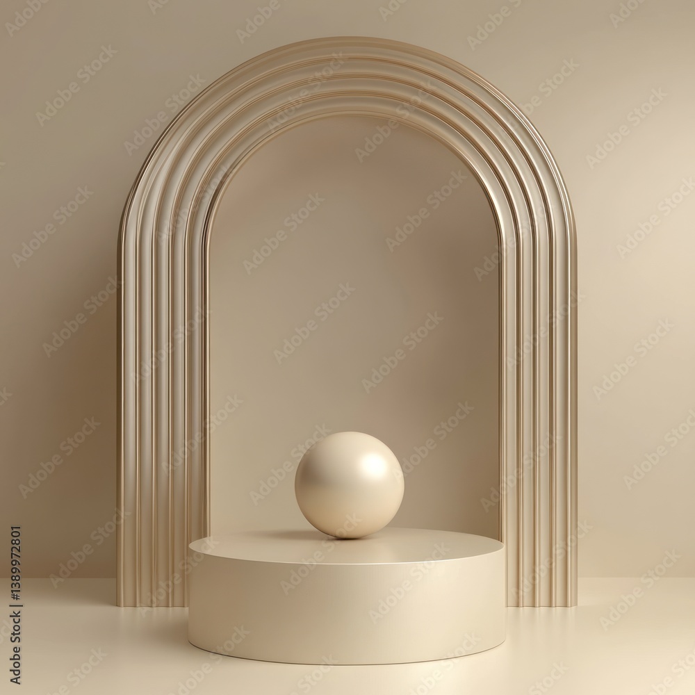 Poster monochromatic geometric arch with platform and sphere for modern display