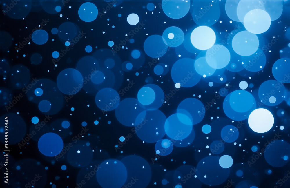 Poster abstract blue bokeh lights on a dark backdrop evoke a dreamy and ethereal atmosphere. blurred circle