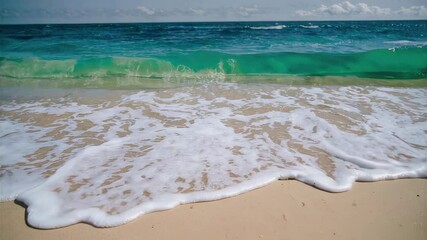 Waves erasing "hello june" message on sandy beach in serene summer scene