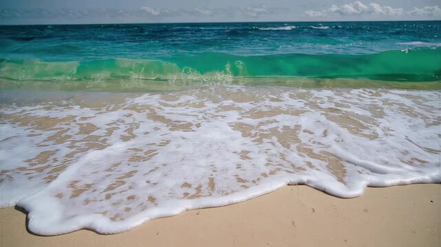 Waves erasing "hello june" message on sandy beach in serene summer scene