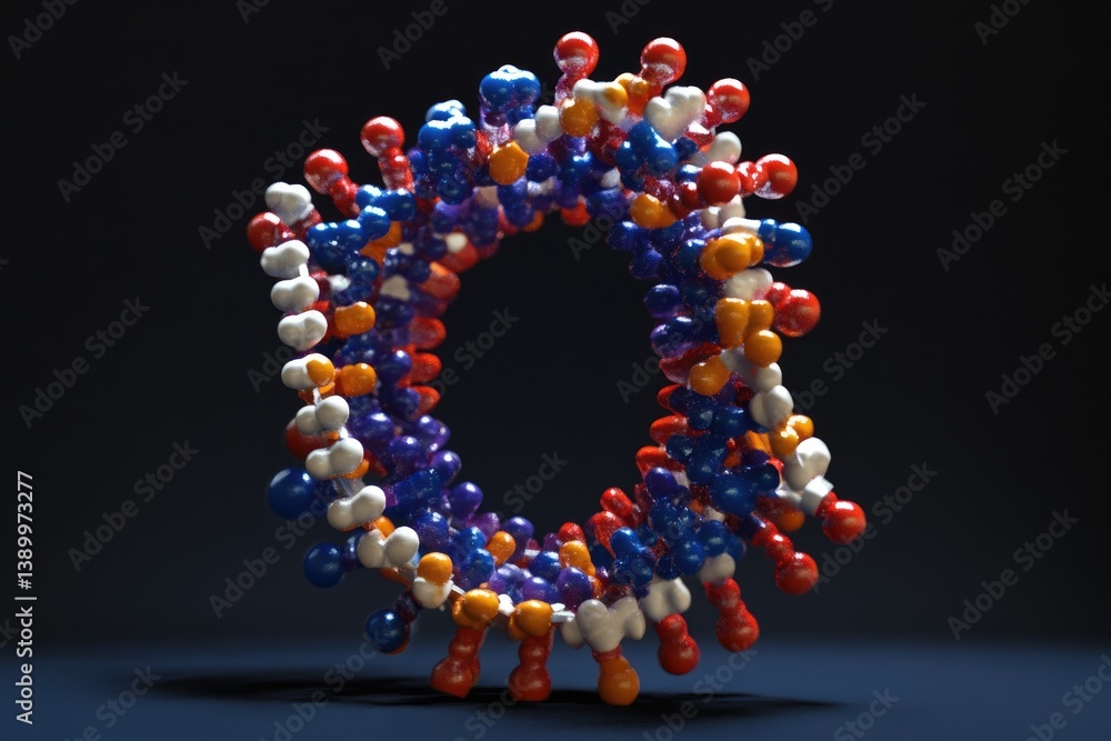 Aufkleber 3d rendering of a dna molecule, a double helix structure forming a circular shape, showcasing geneti