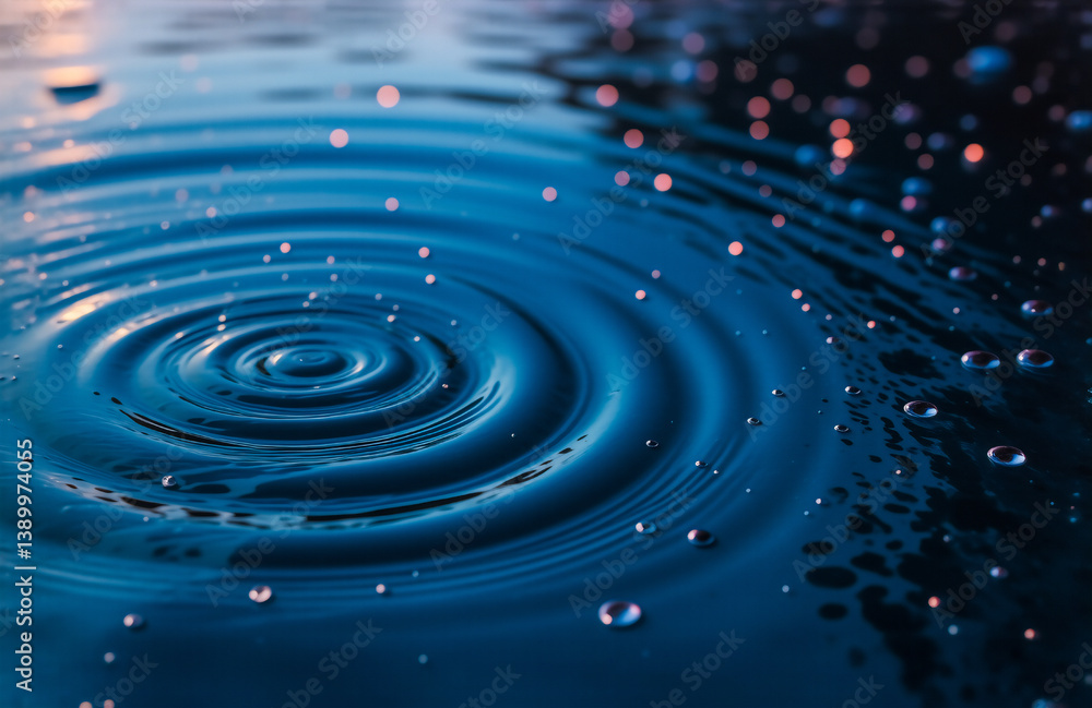 Aufkleber Water surface with concentric ripples expands outwards. A close-up view captures the intricate details of the water's motion and its deep blue color.