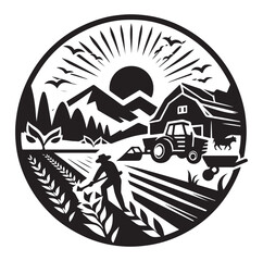 Farming logo silhouette isolated on white background. Vector illustration.