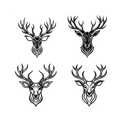 Black and white silhouette  deer s head antlers 1