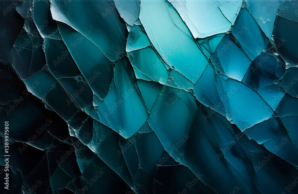 Poster Close-up view of fractured blue ice forming geometric patterns. Light and dark shades create depth in this abstract, cool textured surface.