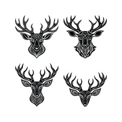 Fototapeta premium Black and white silhouette deer s head antlers 2