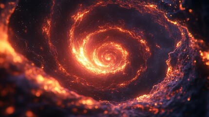 Fiery spiral vortex in a fiery abyss.  A swirling vortex of molten rock and glowing lava, descending into a dark, fiery abyss.  Intense heat and energy emanate from the center
