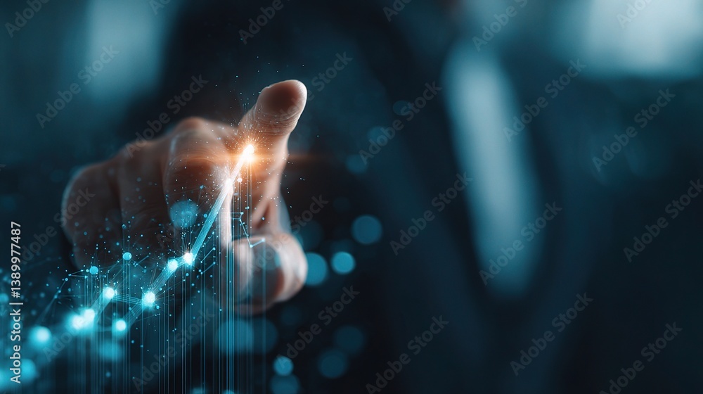 Aufkleber businessman hand pointing at data visualization with digital elements