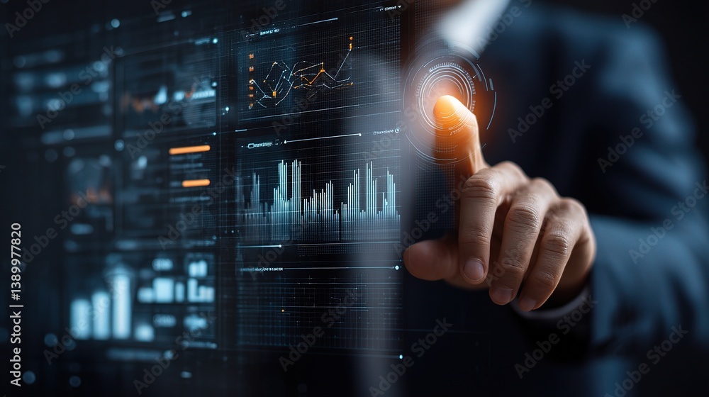Poster businessman using predictive analytics to enhance future insights