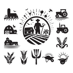 Farming logo silhouette isolated on white background. Vector illustration.