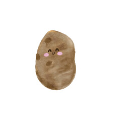 Adorable Watercolor Potato Character with Blush and Speckles