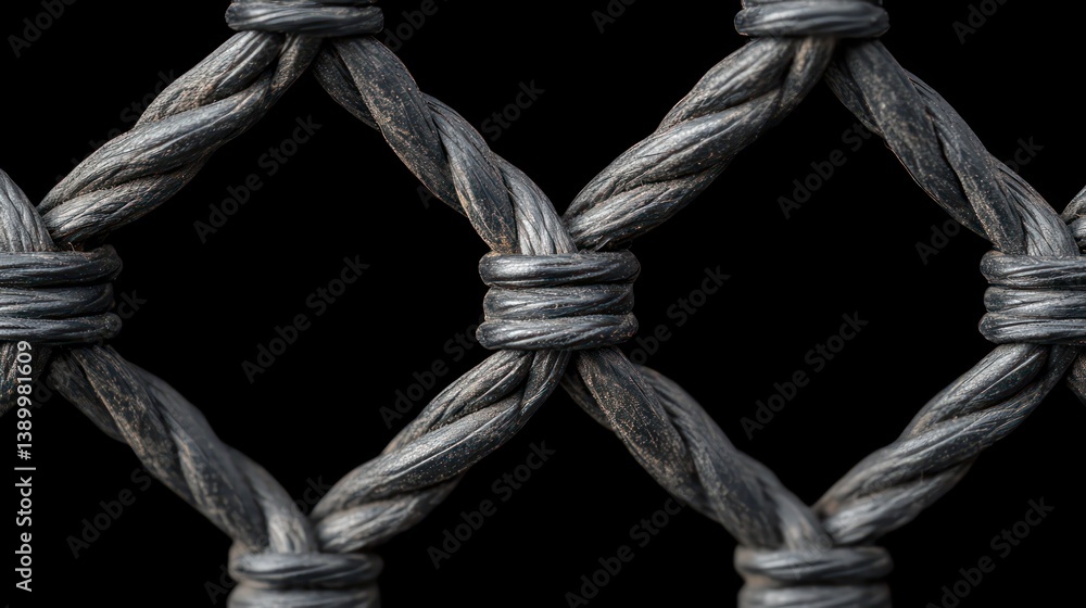 Aufkleber close-up view of square wire mesh fence. dark gray metal wires create diamond-shaped pattern. knots 