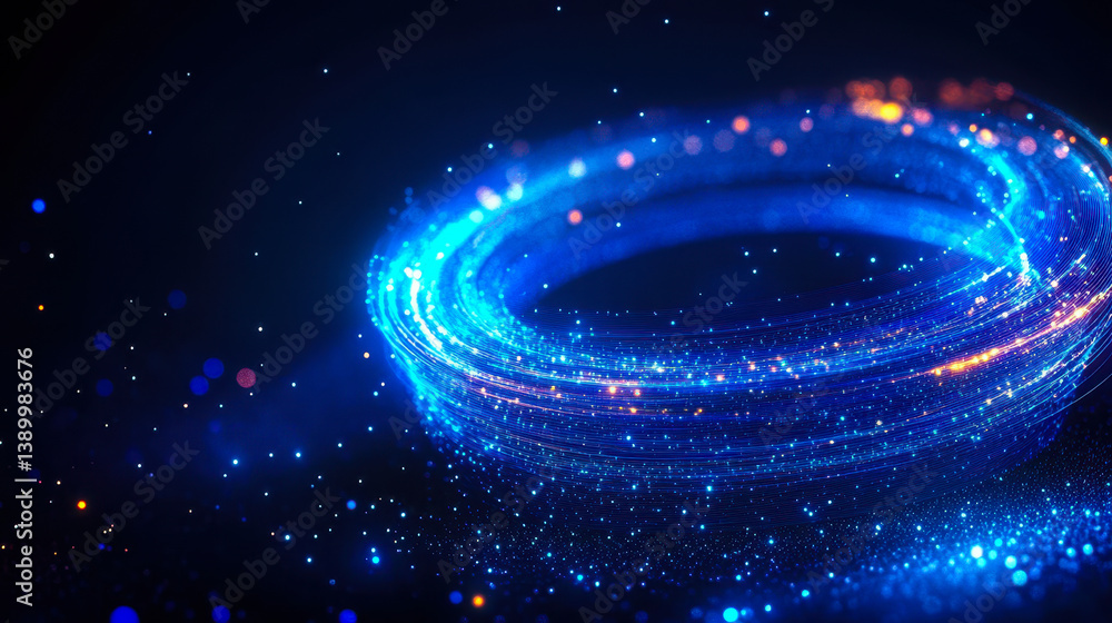 Poster futuristic technology concept: shiny blue abstract circle lines on dark background for modern design