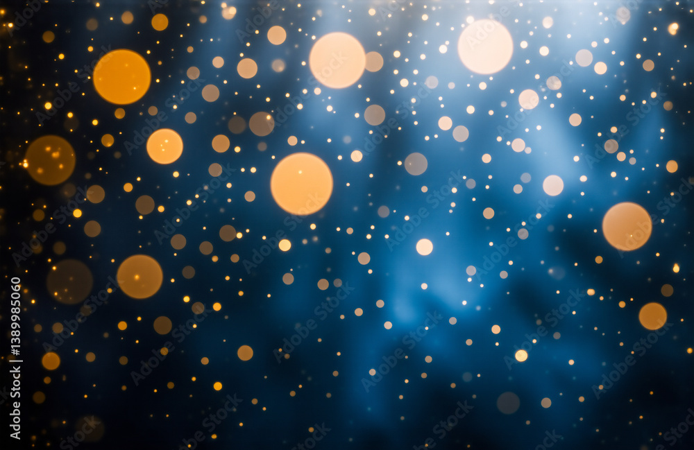 Fototapete abstract bokeh lights in orange and white float against a deep blue backdrop, creating a dreamy and 