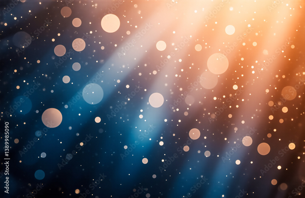 Poster abstract background with blurry circles in orange and blue tones. light rays penetrate the dark, cre