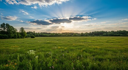 Serene Sunset over a Verdant Meadow