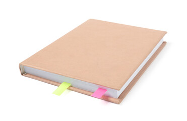 Book with colorful tabs isolated on white