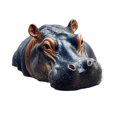 Close-Up View of a Hippopotamus Head with Water Texture and Detail on white background