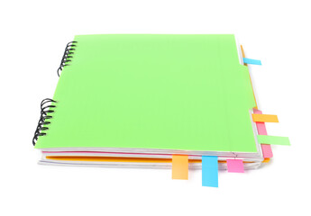 Notebook with colorful tabs isolated on white