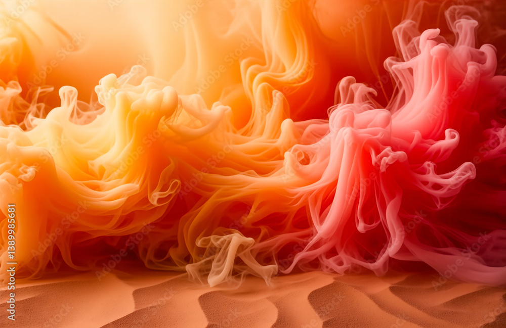 Poster swirling shades of orange and red create a dynamic, smoke-like texture. abstract and warm, it evokes