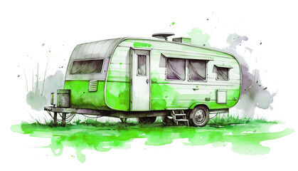 Camper isolated on a transparent background. Motorhome illustration.